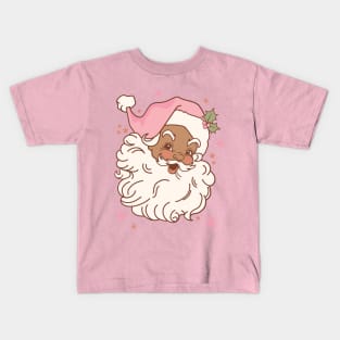 Retro Black Santa Claus Mid Century Modern Cute Pink Santa Kids T-Shirt